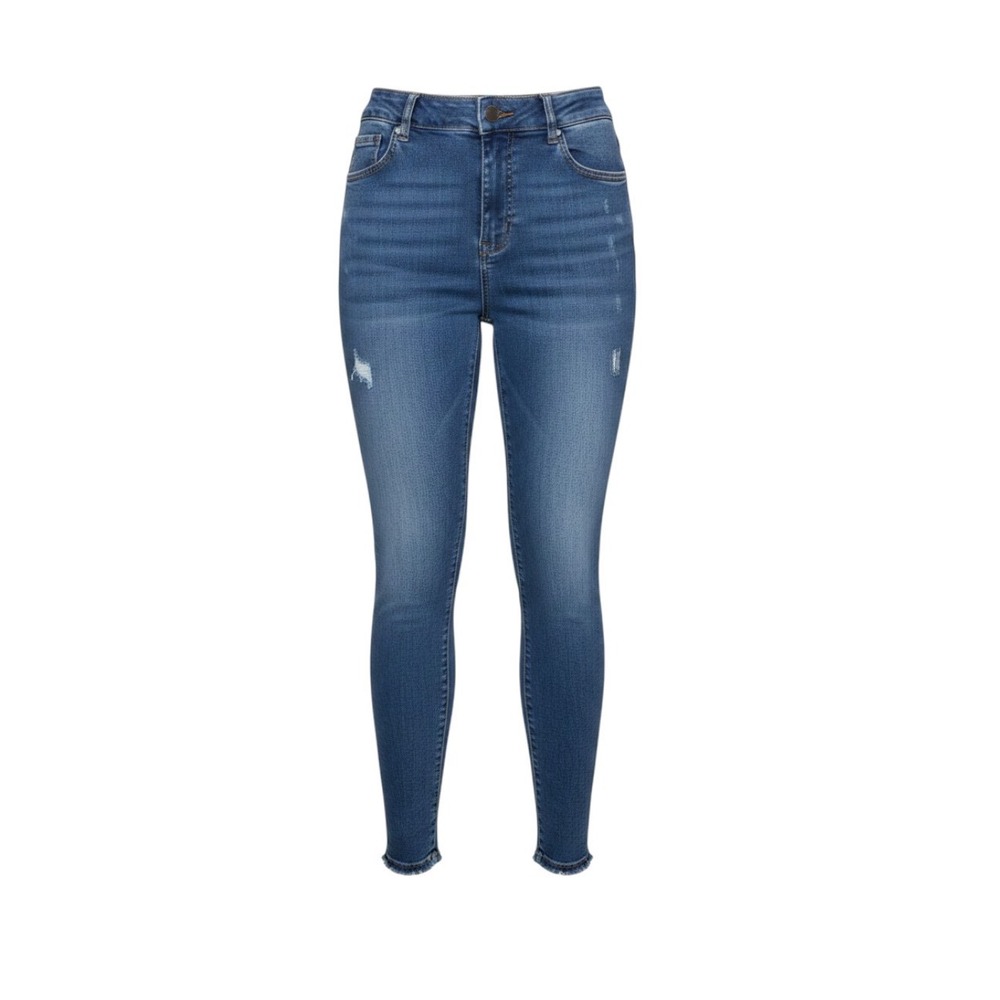 Spanx Jean-ish Ankle Leggings XL Dark Indigo Distressed Raw Hem Pull On Denim